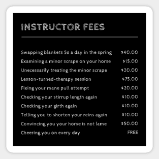 Riding Instructor Fees Sticker